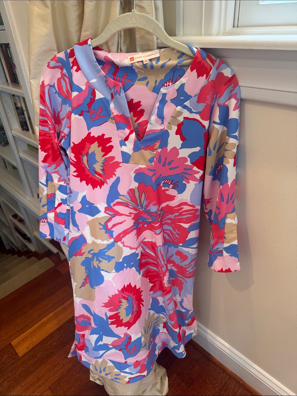 Jude Connally Pink Red Blue Floral Shift Dress XS VGUC